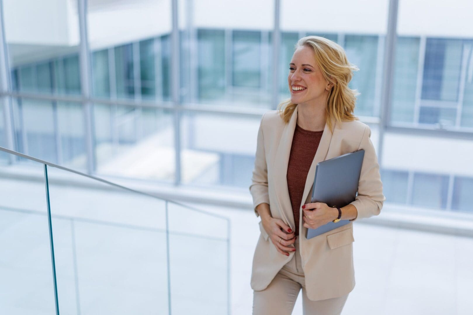 Professional woman walking in modern office