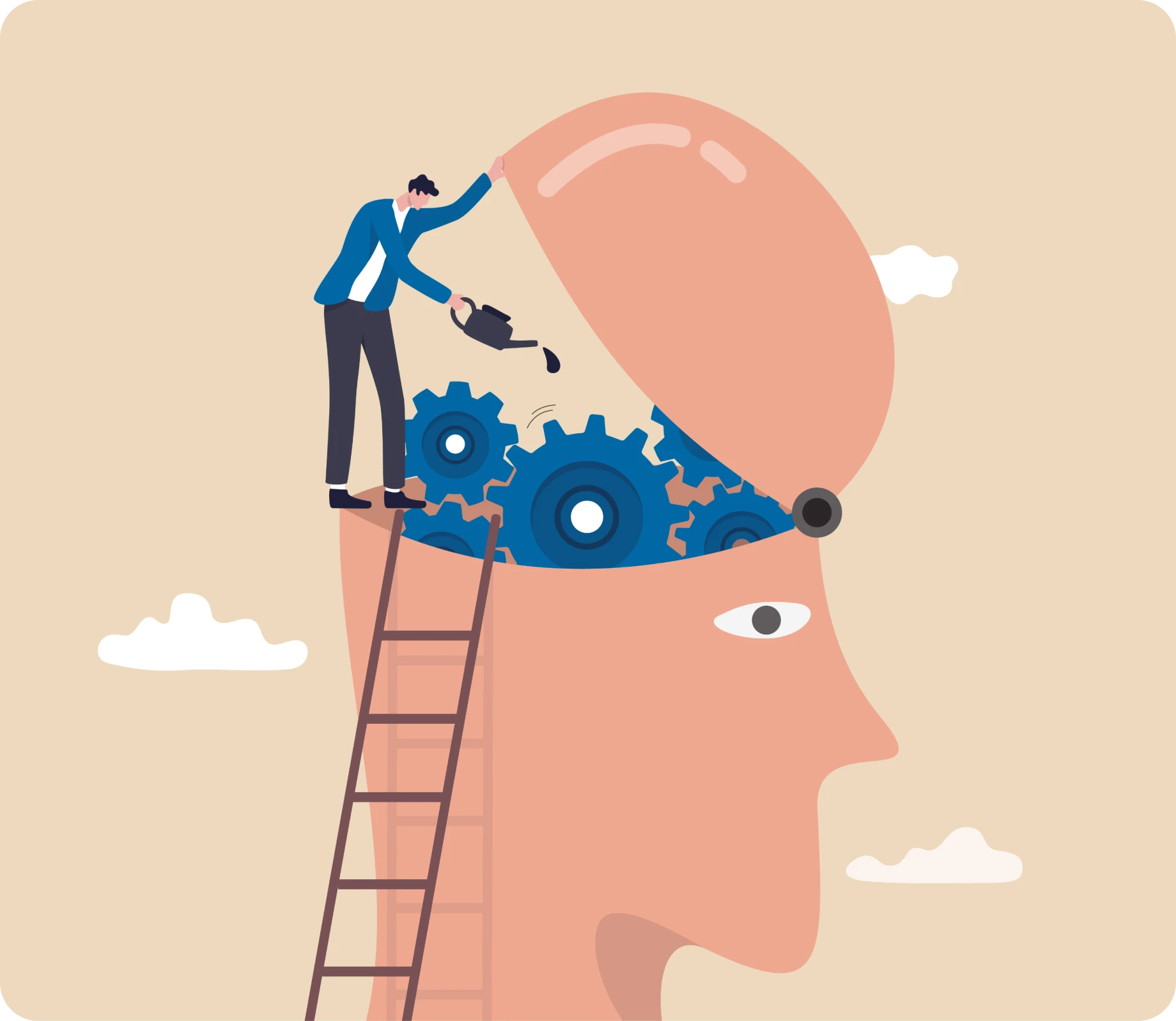 Brain gears being watered
