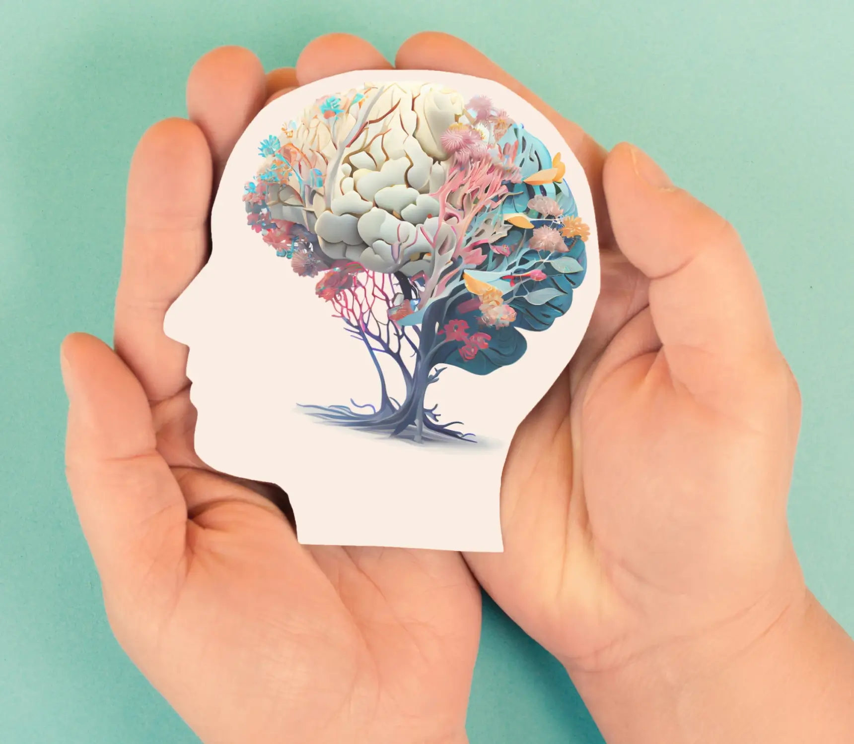 Brain silhouette with colorful design